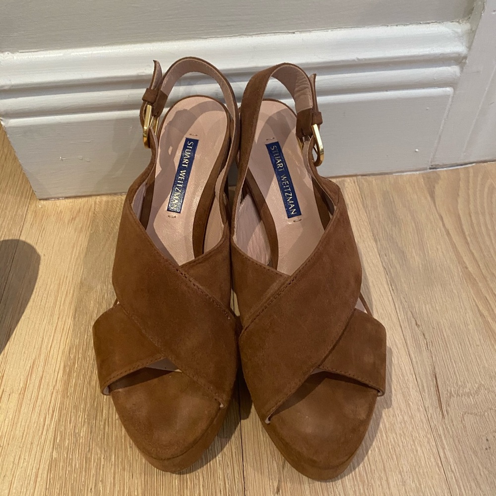 Stuart Weitzman Soliesse Beige Chunky Heels